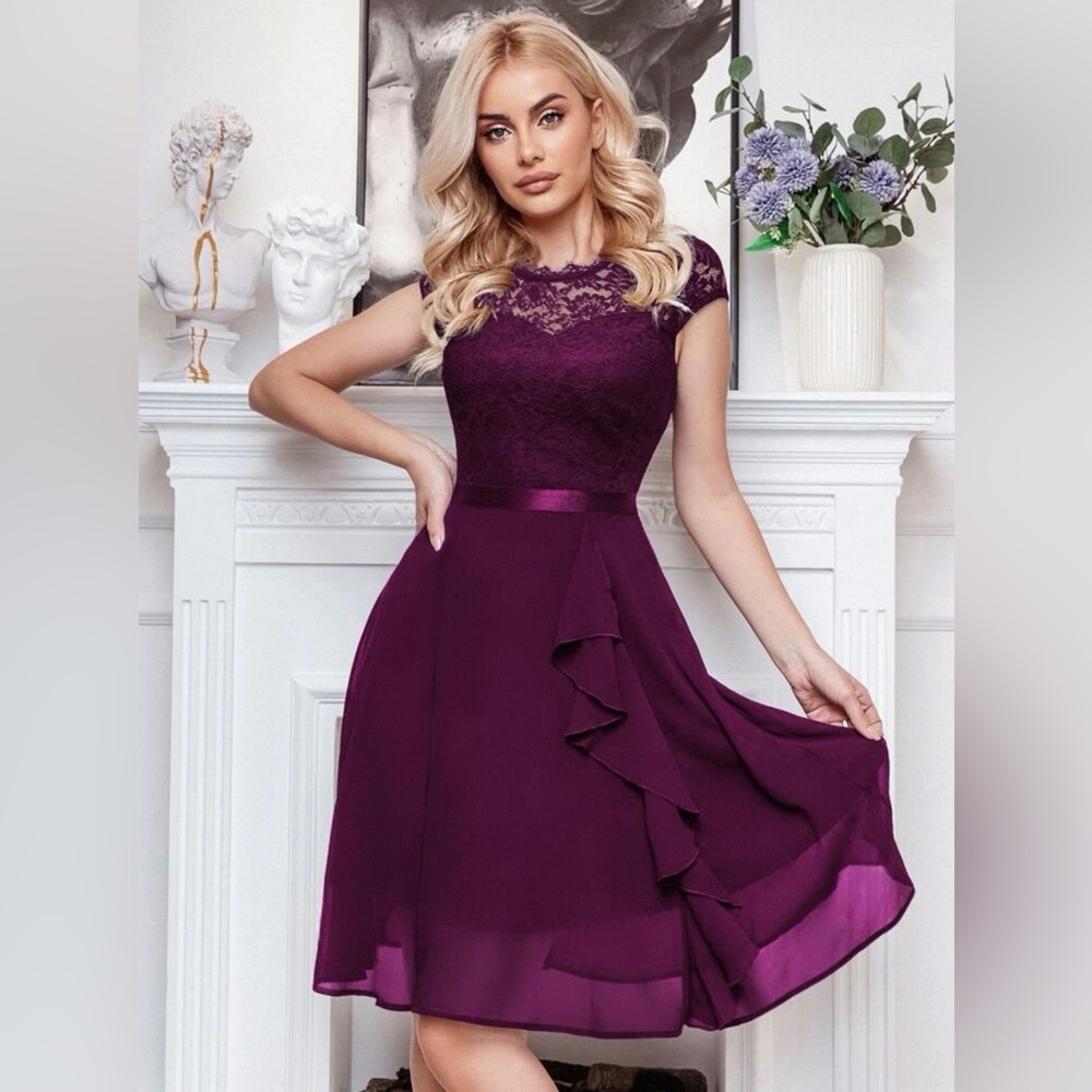 SHEIN lace bodice ruffle trim dress